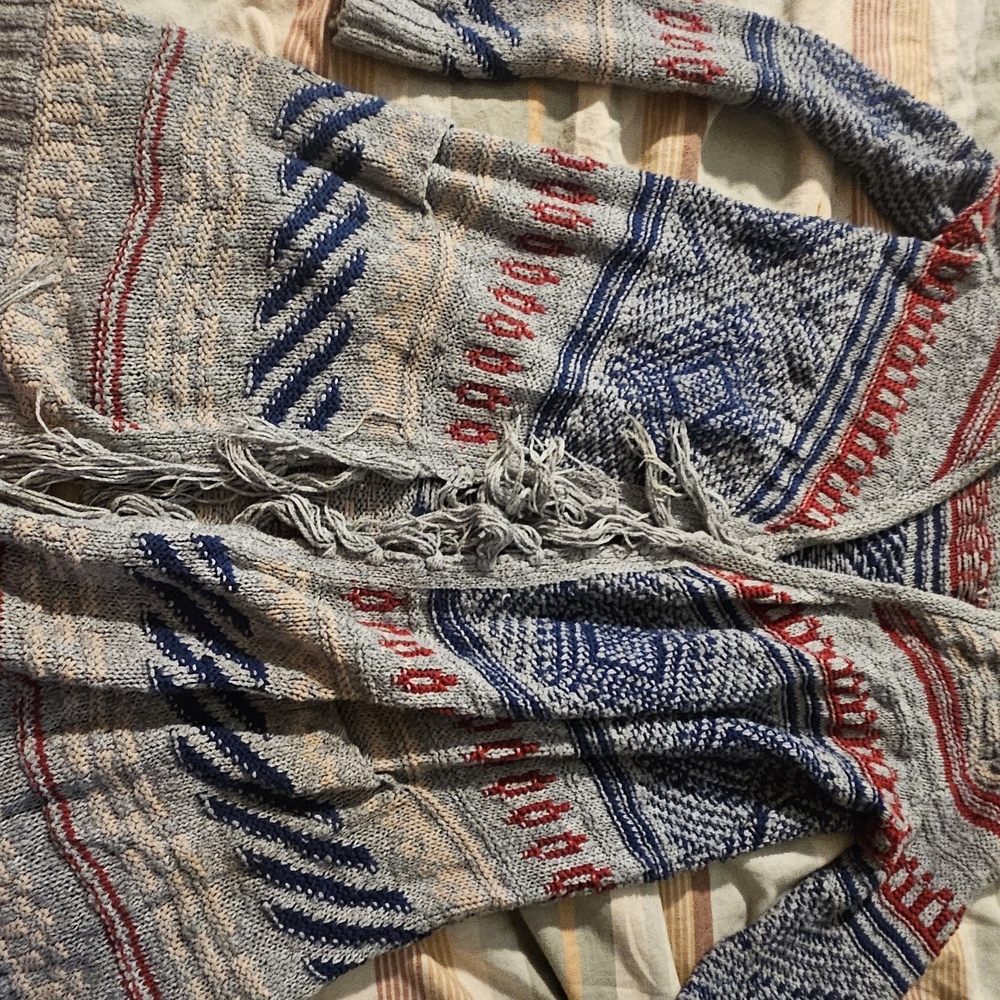 Multicolor Knit Cardigan with Fringe